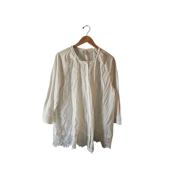 LOGO Lavish By Lori Goldstein Woven Button Front Top W/ Lace Trim Ivory 2X new - Picture 5 of 12